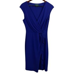 Lauren Ralph Lauren | Royal Blue Side Ruched Ruffle Cap Sleeve Dress